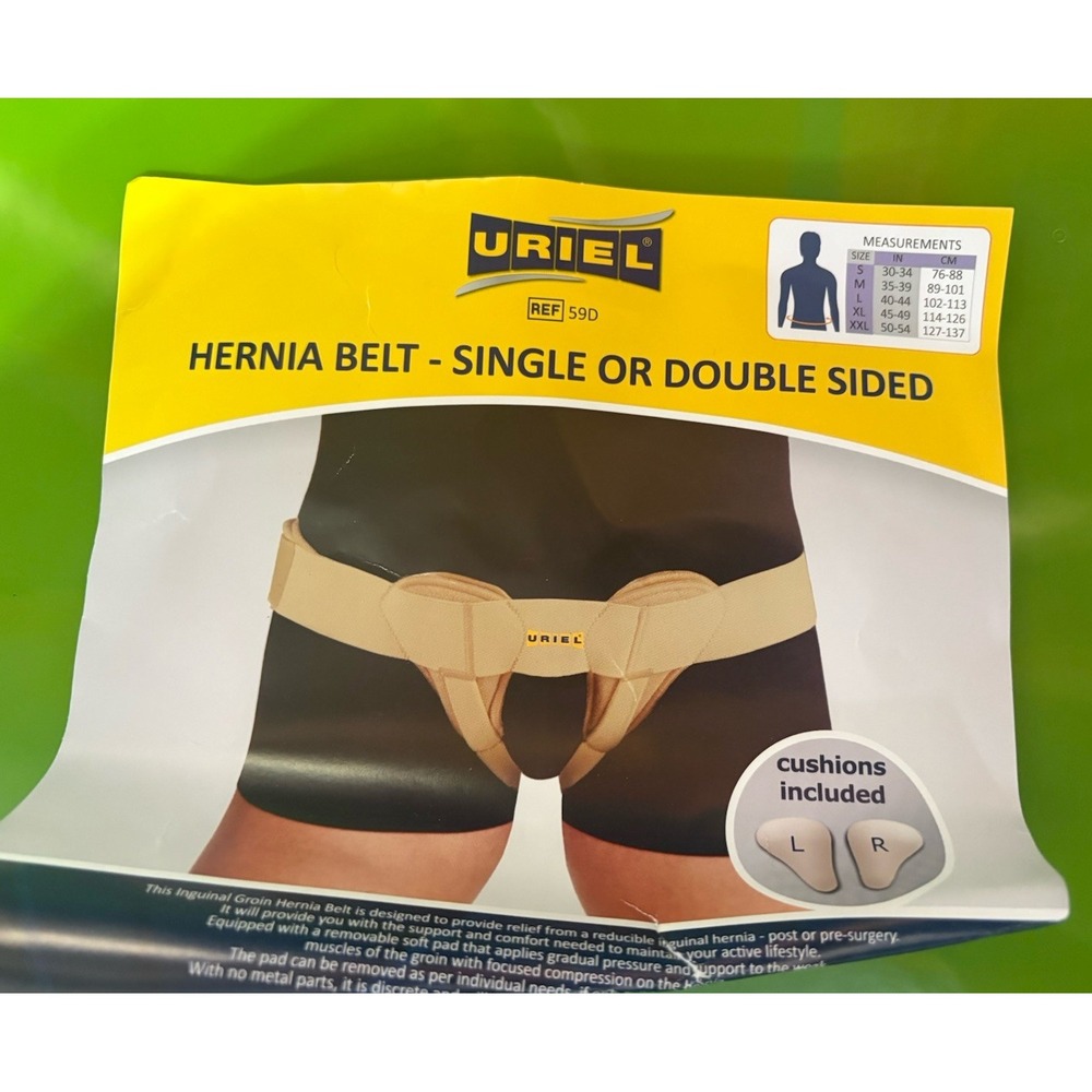 Uriel Hernia Belt  Dual-Sided Support Cushions Included Adjustable Beige XL